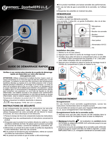 Geemarc DOORBELL595 U.L.E Mode d'emploi | Fixfr