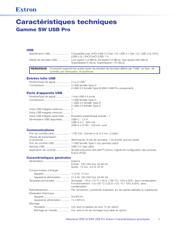 Extron SW USB Pro Series spécification | Fixfr