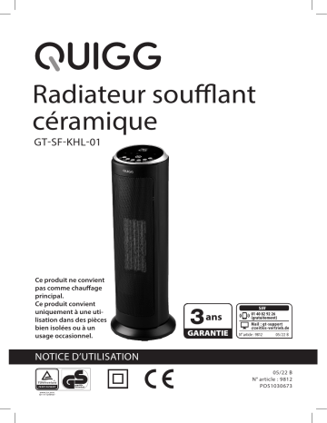 Quigg GT-SF-KHL-01 Ceramic heater Manuel utilisateur | Fixfr