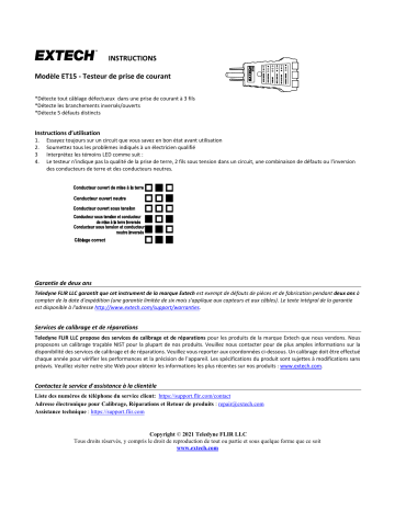 Extech Instruments ET15 Receptacle Tester Manuel utilisateur | Fixfr