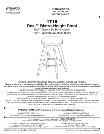 Safco 1715 Resi® Bistro Stool Manuel utilisateur | Fixfr