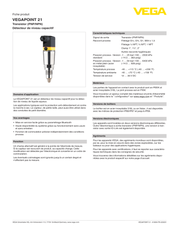 Vega VEGAPOINT 21 Compact capacitive limit switch spécification | Fixfr