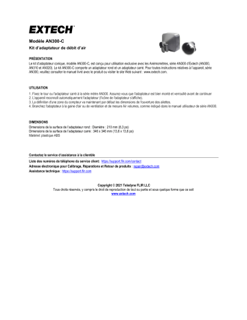 Extech Instruments AN300-C Airflow Cone and Funnel Adapter Kit for AN300, AN310, AN320 Manuel utilisateur | Fixfr