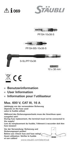 Staubli I069 Max. 600 V, CAT III, 16 A Manuel utilisateur | Fixfr