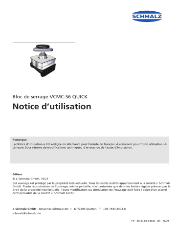  VCMC-S6-QUICK 150x135x75 15-85  | Schmalz  VCMC-S6-QUICK 150x135x110 10-100 Mechanical clamp for narrow and frame parts, Biesse console SCM/ Morbidelli - Typ S6  Mode d'emploi | Fixfr