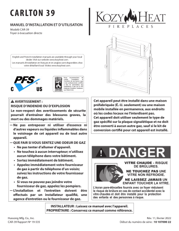 Kozyheat Carlton 39 Gas Fireplace Manuel du propriétaire | Fixfr