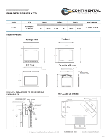 CX70PTE-1 | Continental Fireplaces CX70NTE-1 Direct Vent Gas Fireplace spécification | Fixfr