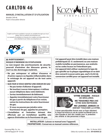 Kozyheat Carlton 46 Gas Fireplace Manuel du propriétaire | Fixfr