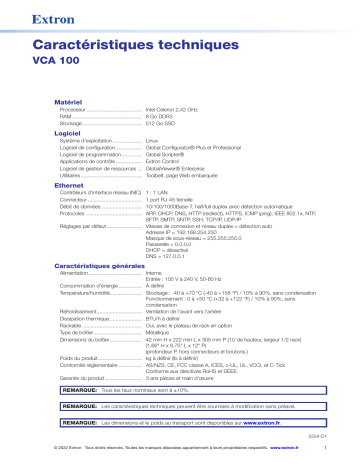 Extron VCA 100 spécification | Fixfr