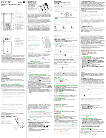 Doro 730X Mobile phone Guide de démarrage rapide | Fixfr