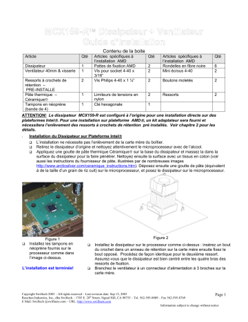 swiftech MCX159 R Chipset Heatsink Guide d'installation | Fixfr
