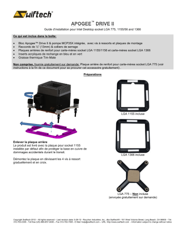 swiftech APOGEE DRIVE II - Socket 775/1155/1366 CPU Waterblock Guide d'installation | Fixfr