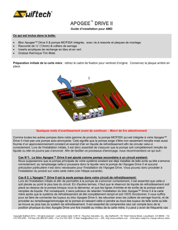 swiftech APOGEE DRIVE II - AMD sockets CPU Waterblock Guide d'installation | Fixfr