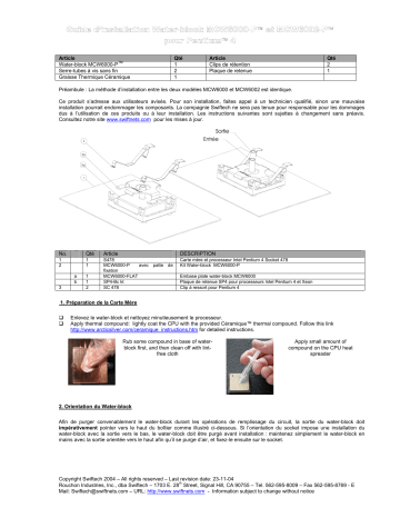 swiftech MCW6000 2 P CPU Waterblock Guide d'installation | Fixfr