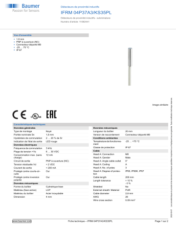 Baumer IFRM 04P37A3/KS35PL Inductive proximity switch Fiche technique | Fixfr