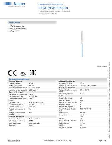 Baumer IFRM 03P3501/KS35L Inductive proximity switch Fiche technique | Fixfr