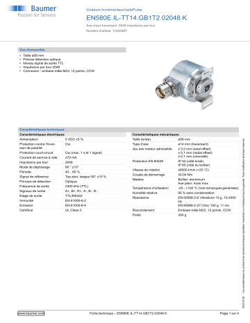 Baumer EN580E.IL-TT14.GB1T2.02048.K Incremental encoder Fiche technique | Fixfr