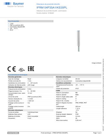 Baumer IFRM 04P35A1/KS35PL Inductive proximity switch Fiche technique | Fixfr