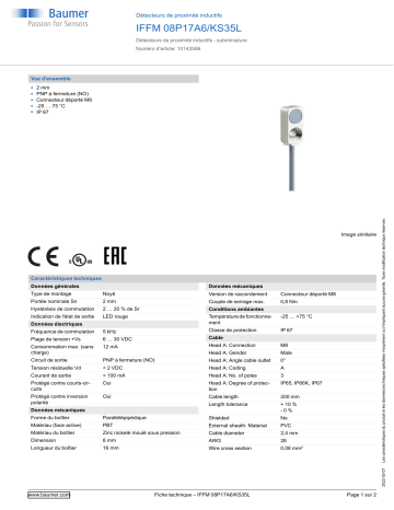 Baumer IFFM 08P17A6/KS35L Inductive proximity switch Fiche technique | Fixfr