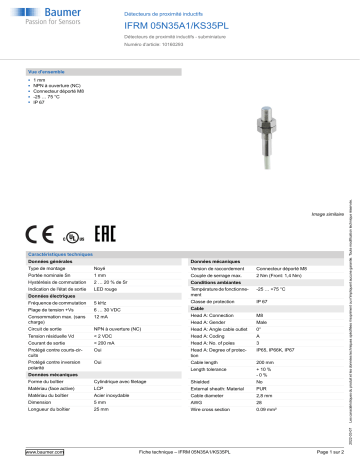 Baumer IFRM 05N35A1/KS35PL Inductive proximity switch Fiche technique | Fixfr