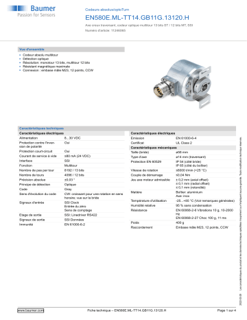 Baumer EN580E.ML-TT14.GB11G.13120.H Absolute encoder Fiche technique | Fixfr