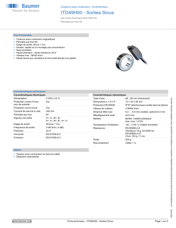 Baumer ITD49H00 - Sine signal Encoder Fiche technique | Fixfr