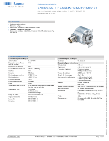 Baumer EN580E.ML-TT12.G$$1G.13120.H/11250131 Absolute encoder Fiche technique | Fixfr