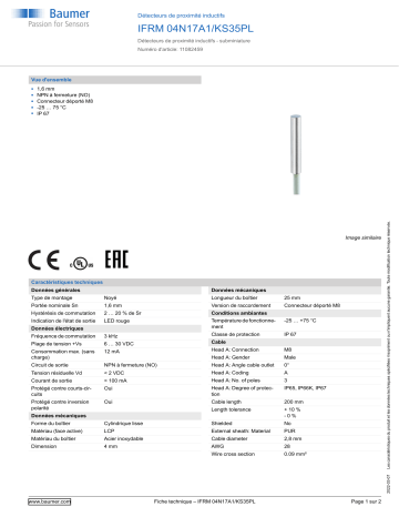 Baumer IFRM 04N17A1/KS35PL Inductive proximity switch Fiche technique | Fixfr