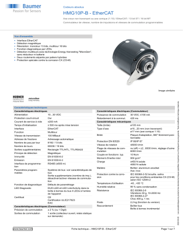 Baumer HMG10P-B - EtherCAT Absolute encoder Fiche technique | Fixfr