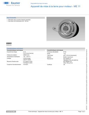 Baumer Motor earthing unit - ME 11 Motor earthing unit Fiche technique | Fixfr