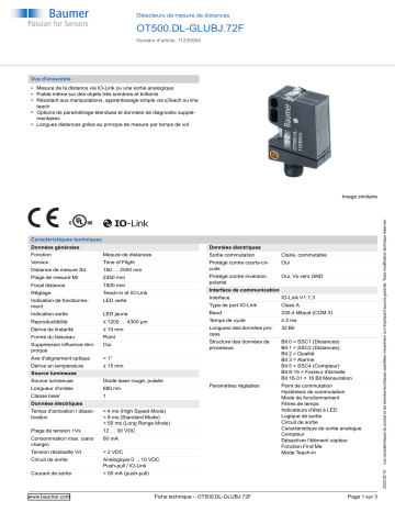 Baumer OT500.DL-GLUBJ.72F Distance sensor Fiche technique | Fixfr