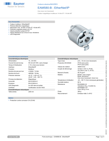 Baumer EAM580-B - EtherNet/IP Absolute encoder Fiche technique | Fixfr