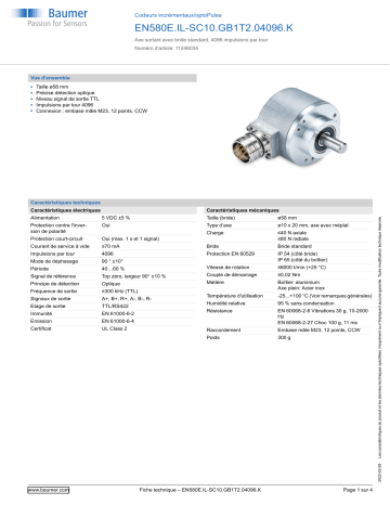 Baumer EN580E.IL-SC10.GB1T2.04096.K Incremental encoder Fiche technique | Fixfr