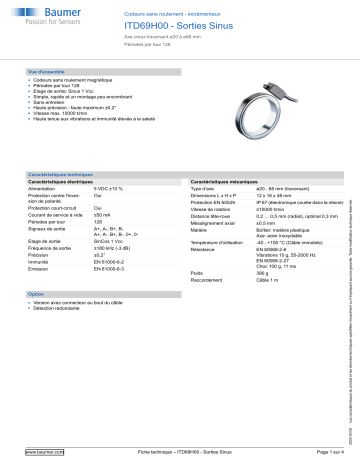 Baumer ITD69H00 - Sine signal Encoder Fiche technique | Fixfr