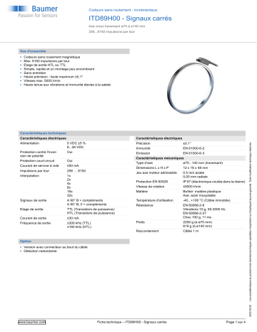 Baumer ITD89H00 - Rectangular signal Encoder Fiche technique | Fixfr