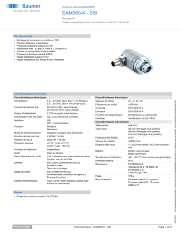 Baumer EAM360-K - SSI Absolute encoder Fiche technique | Fixfr