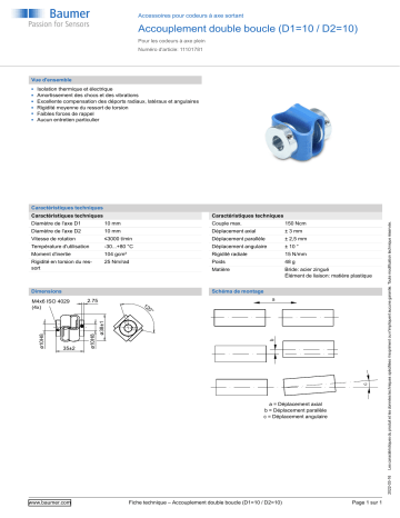 Baumer Double loops coupling (D1=10 / D2=10) Mounting solid shaft encoder Fiche technique | Fixfr