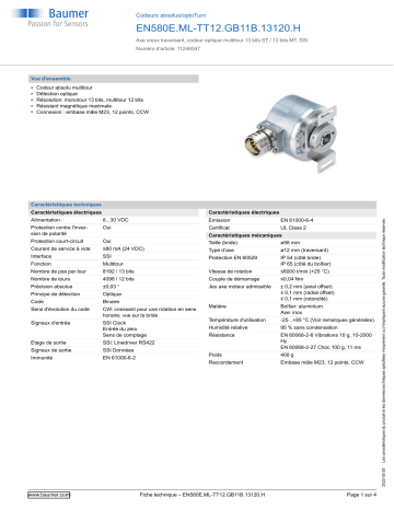 Baumer EN580E.ML-TT12.GB11B.13120.H Absolute encoder Fiche technique | Fixfr