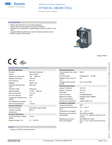 Baumer OT300.DL-UBZZB.72CU Distance sensor Fiche technique | Fixfr