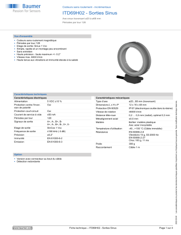 Baumer ITD69H02 - Sine signal Encoder Fiche technique | Fixfr