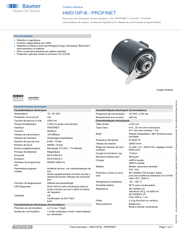 Baumer HMG10P-B - PROFINET Absolute encoder Fiche technique | Fixfr