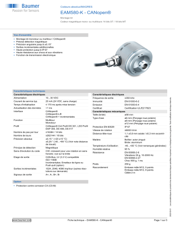 Baumer EAM580-K - CANopen® Absolute encoder Fiche technique | Fixfr