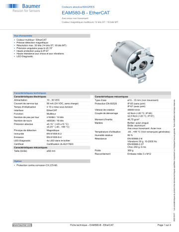 Baumer EAM580-B - EtherCAT Absolute encoder Fiche technique | Fixfr