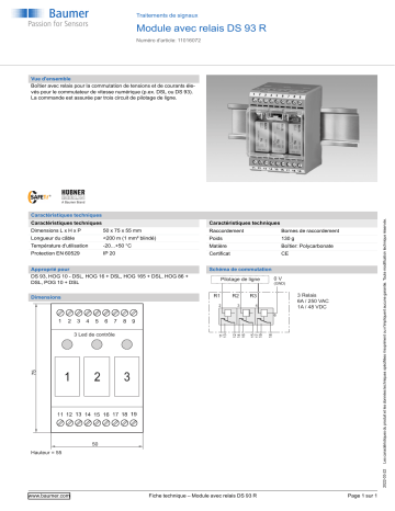 Baumer Relay modul DS 93 R Signal Processing Fiche technique | Fixfr