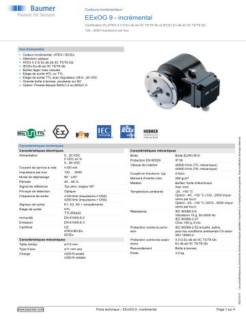 Baumer EExOG 9 Incremental encoder Fiche technique | Fixfr