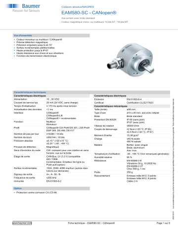 Baumer EAM580-SC - CANopen® Absolute encoder Fiche technique | Fixfr