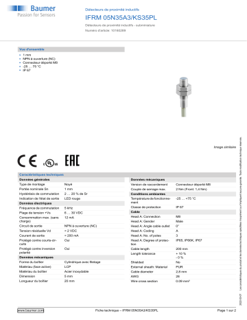 Baumer IFRM 05N35A3/KS35PL Inductive proximity switch Fiche technique | Fixfr