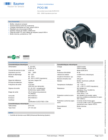 Baumer POG 86 Incremental encoder Fiche technique | Fixfr