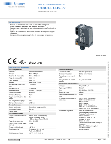 Baumer OT500.DL-GLIAJ.72F Distance sensor Fiche technique | Fixfr