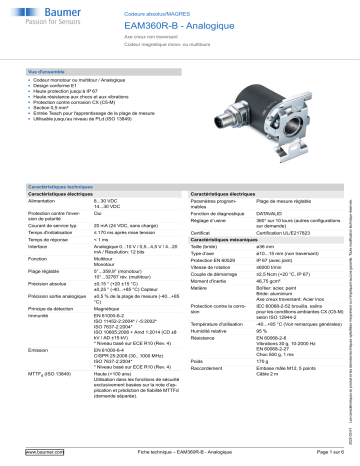 Baumer EAM360R-B - Analog Absolute encoder Fiche technique | Fixfr